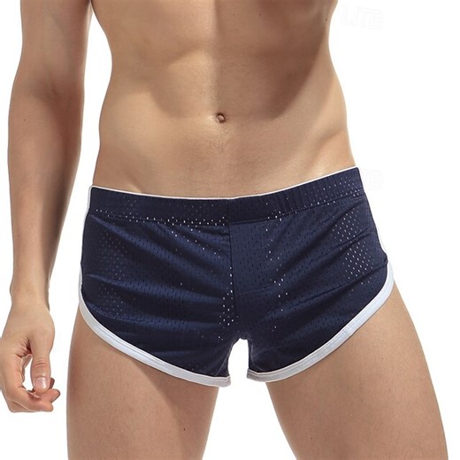 Men's Sports Underwear Boxer briefs Mesh Bottoms Gym Athleisure Workout Summer Spring Breathable Gym Workout Running Regular Fit Sportswear Activewear Solid Colored Blue Black White 2026 - $11.49