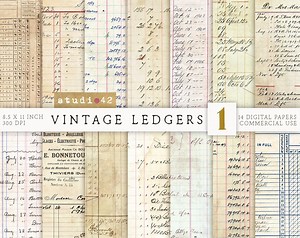 Printable Ledger Paper, Ledger Book, Digital Ledger Paper, Digital Scrapbook Papers, Printable Journal Ledger Pages, Old Ledger Paper Pack - Etsy