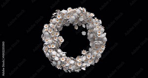 3D daisy flower around a circle on a transparent alpha channel