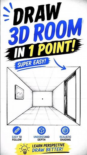 Simple 3D room drawing trick (one-point perspective) ✍️#art #drawing #sketch #drawingprocess
