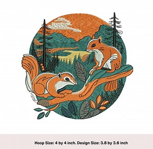 Squirrel Woodland Scenery Machine Embroidery Patch (4x4 Inch) (digital Download) - Etsy