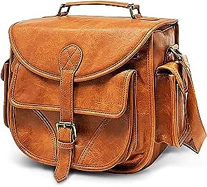 rofozzi DSLR Leather Camera Bag - Top Handle Crossbody Shoulder Bag with Removable Insert - Fits Standard Size DSLR with Lens
