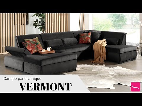 Canapé d'angle panoramique en U 7 places en velours Vermont