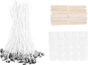 Mandala Crafts 100 Candle Wicks for Candle Making – Candle Wick Candle Making Kit 60 Candle Wick Stickers - Pretabbed Candle Wicks for Candlemaking Soy Wax 10 Wick Holders