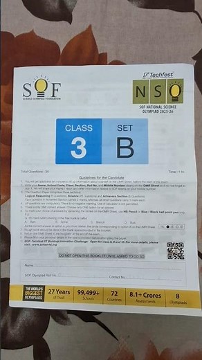 SOF NSO class 3 set B 2025- 26 #nso #olympiad #class3 #questionpaper #shortvideo #exam #education