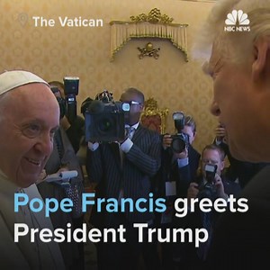 Pope Francis greeted President Trump on their first meeting at the Vatican early Wednesday. First Lady Melania Trump, the president's daughter Ivanka Trump and son-in-law Jared Kushner accompanied him to the Vatican. Read more on his visit: http://nbcnews.to/2qagJqe | NBC News
