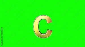3D Rotation Letter 'C' Text with Gold Letter Typography, 'C Alphabet, 4K Green Screen Background