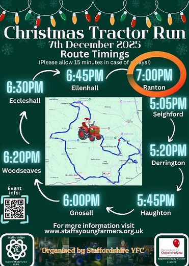 🎅🚜Our 2025 route is live!🚜🎅 🎄❤️ Our route map for the Christmas Tractor Run is now live! Watch the video to see the full journey we’ll be taking on 7th December in support of Birmingham Children’s Hospital. Hope to see you there along the route! 🚜 | Staffordshire YFC