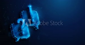 Abstract animated low poly question mark and exclamation point floating over chat bubbles. Frequently asked questions and technical expert support concept by wireframe mesh. 4K looped motion graphic