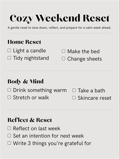 Liste de contrôle de réinitialisation du week-end confortable | Téléchargement numérique d'une page | Planificateur de soins personnels | Routine imprimable simple - Etsy France