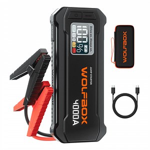 WolfBox JS24 Car Battery Jump Starter, Portable 4000A Jump Starter Battery Pack, Jump Box and Jumper Cables for 10L Gasoline & Diesel Engines, Black