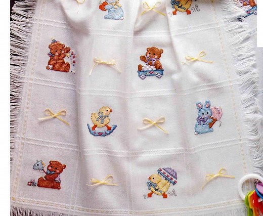 Baby Cross Stitch Blanket Pattern: Bear, Bunny, Duck Anne Cloth Afghan (digital PDF Download) - Etsy