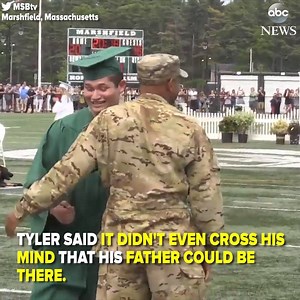 WELCOME HOME: One high school student's graduation was made that much more memorable when his father – a U.S. Army sergeant serving his fifth tour in Kosovo – stepped out from the crowd to surprise him and his family. https://abcn.ws/2LjITFk | ABC News