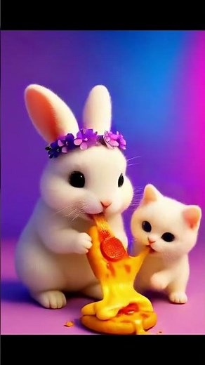 🍕🐰🐱 Bunny & Cat Eating Pizza – Double Cuteness Overload! 💖✨