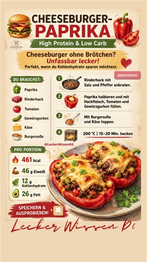 🍔 Cheeseburger Stuffed Peppers – High Protein & Low Carb | Easy Recipe with 46g of Protein