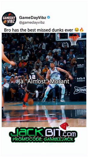 GameDayVibz on Instagram: "Ja Morant’s missed dunks might honestly be just as legendary as the ones he finishes — and this compilation proves why fans started calling him “Ja Almost Morant.” Every time Ja takes off, the entire arena holds its breath because it feels like someone is about to get baptized. Even when the dunk doesn’t fall, the elevation, fearlessness, and sheer disrespect in his attempts are unreal. From trying to end careers on fast breaks to flying at defenders with zero hesitati