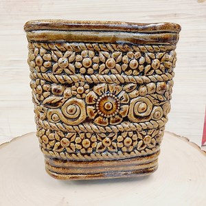 Handmade Ceramic Orchid Pot: Coiled Stoneware Clay Planter, Canadian Pottery