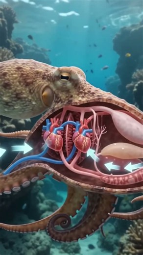 This Animal Has Three Hearts and Blue Blood! 🐙💙 #didyouknow #sciencefacts