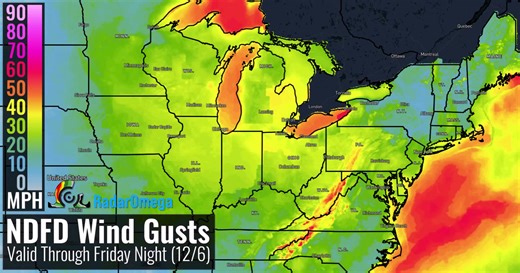 19 reactions | Wind advisories are in effect from the northern Plains across the Midwest and into the Northeast today. Wind gusts up to 50 mph are expected across this region as an arctic cold front sweeps through. The front is forecast to reach the Atlantic coast by Thursday morning. | RadarOmega | Facebook