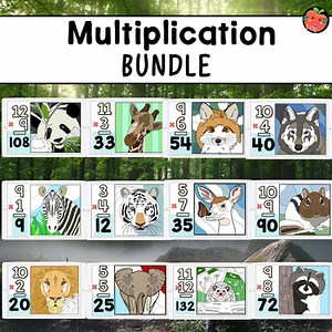 Multiplication 1 to 12 times tables color the animals Boom cards bundle