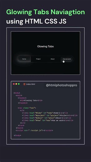 Glowing Tabs Menu Using HTML CSS JS #coding #viralvideo #short #shorts #shortvideo #viral #trending