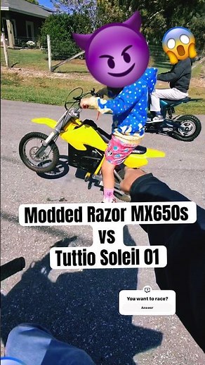 Tuttio Soleil 01 vs Modded Razor MX650s DRAG RACE 👀⚡️ #tuttio #surron #ebike #shorts #fyp #wheelie