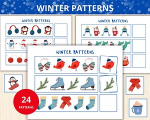 Winter Patterns,what Comes Next,sequence Game,xmas Preschool,homeschool Learning, Winter Activity,pattern Worksheet,winter Montessori Game - Etsy