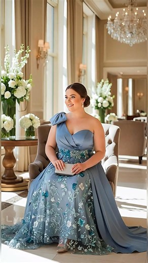 Plus Size Blue Embroidered Gown 2026 | Curvy One-Shoulder Evening Dress Glam #PlusSize #shorts