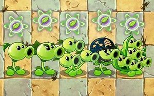 所有豌豆射手植物使用 5 个叶绿素对抗木乃伊巨人僵尸 10 级 - PvZ 2 战斗