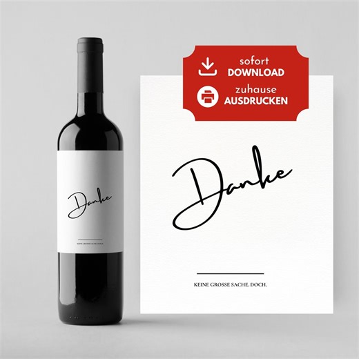 Wine Label Thank You | Thank You Gift | Wedding Favor | Bottle Label in German | Printable | PDF Instant Download - Etsy
