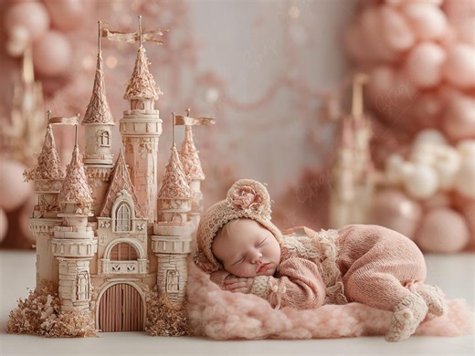 Newborn Princess Castle Digital Backdrop, Fairytale Baby Background, Pink Fantasy Scene, Newborn Photography, 300DPI - Etsy