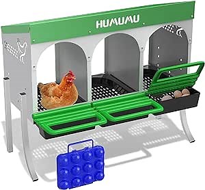 Chicken Nesting Box-3 Compartment Galvanized Stainless Steel Egg Laying Box with Swing Perch and Rollout Egg Collection for Chicken Coop Up to 12 Hens (with Legs)