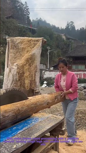 Log Cutting:Portable Sawmill in Action for Lumber