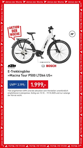 Dein neues Bike-Highlight bei INTERSPORT 🚴‍♀️ Mit den KTM E-Bikes aus unserer Aktion der Woche bist du bereit für jedes Abenteuer! Ob entspannte Tour durch die Stadt oder sportliche Ausfahrt ins Gelände - du entscheidest, wohin dich die Power bringt. ⚡🔋 👉 Jetzt zum unschlagbaren Aktionspreis sichern! Angebote gültig bis Sonntag, 19. Oktober 2025 und nur solange der Vorrat reicht. #ServusDieWadln *UVP = Unverbindliche Preisempfehlung. Die angeführten UVPs sind die aktuellen vom Hersteller unve