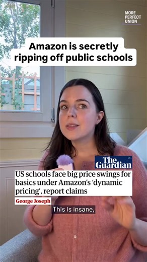 A report by @ilsr_org found that Amazon is ripping off already cash-strapped schools. Amazon traps school districts in dynamic pricing contracts and overcharges them by potentially hundreds of thousands of dollars a year. | More Perfect Union