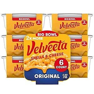 Velveeta Shells & Cheese Original Shell Pasta with Cheese Sauce & 2X the Creamy Shells Big Bowl Microwavable Meal (6 ct Pack, 5 oz Containers)
