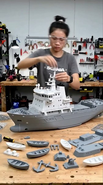 Assembling a GIANT Model Ship In Workshop! 🤯#shorts #ytshorts #oddlysatisfying #DIY #buildcraft