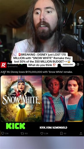 🚨BREAKING : DISNEY just LOST 170 MILLION with “SNOW WHITE” Remake they lost 50% of the 350 MILLION BUDGET 👀😱 What do you think ⁉️#asmongold #disney #fyp