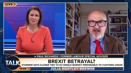 Julia and ex-Labour adviser Paul Richards clash over Britain having closer ties with the EU. Paul: "Greater trade, more alignment, the Erasmus scheme... these things are sensible." JHB: "I'm absolutely opposed to subsidising middle-class kids getting a gap year!" | TalkTVUK