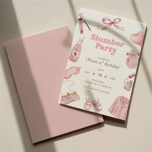 Slumber Party Birthday Invitation, Girls Sleepover Birthday Invite, Pink Coquette Pajama Party,11th 12th Birthday, Editable Canva Template - Etsy