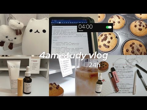 4am STUDY VLOG | waking up at 4am ♡~| early morning studying | bubble tea café 🍓& baking