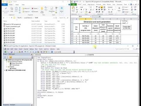 Export from excel file to CNC program