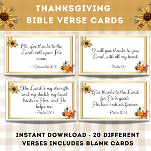 Thanksgiving Scripture Verse Cards, Bible Verse Cards, Christian Name Place