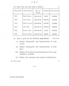 ( 5 ) (b) Insert data into the table as follows : 3 \begin{tabu... | Filo