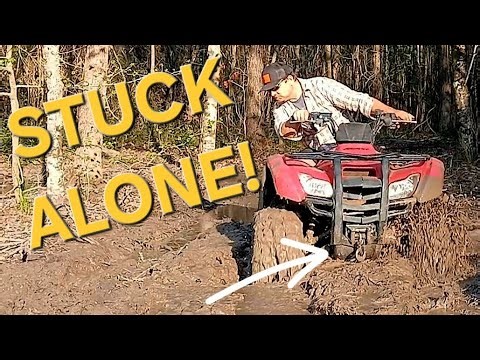ATV Stuck in Mud - Solo Winch Recovery in Under 3 Minutes!