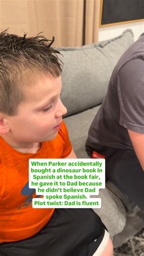 Elise The Cookie Lady on Instagram: "We went to the book fair and Parker accidentally picked out a dinosaur book… in Spanish. 🦖 Didn’t realize it until we got home, so I told him to give it to Dad to read. Parker: ‘But he doesn’t speak Spanish.’ Me: ‘Oh yes he does.’ Parker was shocked. 😂 Turns out Dad is bilingual, one of Matt’s hidden talents. So just a reminder: don’t talk behind his back in Spanish… because he will know what you’re saying. 😂"