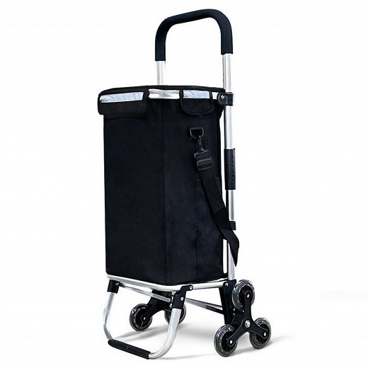 VOUNOT® Chariot de courses 3 en 1 pliable aluminium - sac imperméable avec compartiment isotherme - 6 roues monte escalier - noir