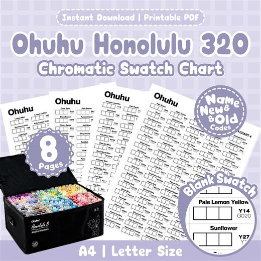 Ohuhu Honolulu 320 Color Swatch Chart | Blank Marker Swatch Pages for Artists (digital Download) - Etsy