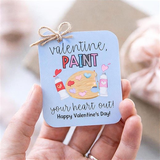 Watercolor Valentine Gift Tag | Customizable Printable Valentine's Day Tags | Editable Canva Option - Etsy