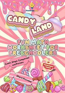 Candy Land Math Activity Book for Kids | Counting, Shapes, Comparisons & Patterns | Printable Preschool & Kindergarten Worksheets